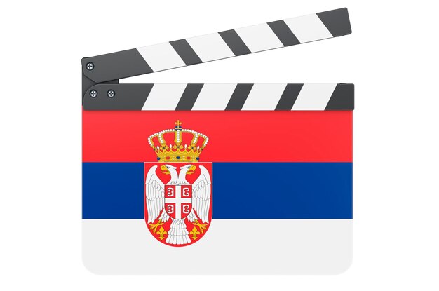 Claqueta de película con concepto de industria cinematográfica de bandera serbia representación 3D aislada sobre fondo blanco