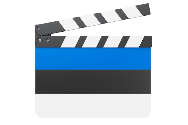 Claquete de filme com renderização em 3D do conceito da indústria cinematográfica de bandeira da Estônia