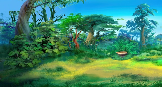 Clareira da floresta em uma ilustração de dia de verão