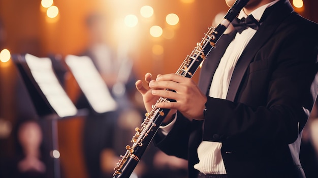 Clarinete durante un concierto de música clásica de cerca