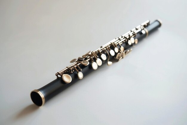 Clarinete de sopro de madeira em fundo branco