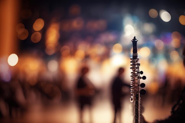 Foto clarinete no centro da sala de concertos ia gerativa