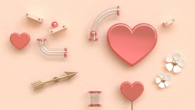 claro tubo oro rosa corazón 3d representación amor abstracto concepto de San Valentín