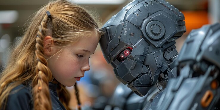 Foto clase de robótica de la escuela secundaria con estudiantes programando robots