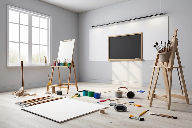 Clase de VR de la Escuela de Arte Pintar con pinceles 3D en una maqueta en blanco