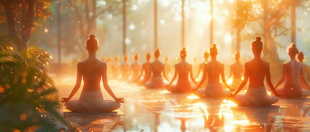 Clase de yoga serena en sesión en un centro de bienestar iluminado por el sol