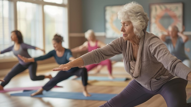 Foto clases de yoga de estiramiento para estudiantes de último año