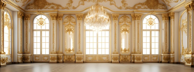 Una clásica habitación de palacio de estilo europeo extravagante con decoraciones de oro