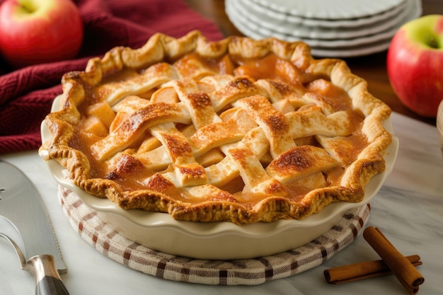 Una clásica tarta de manzana americana con corteza dorada.