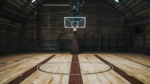 Clásico gimnasio de corte retro con piso de arce a rayas concepto de baloncesto gimnasio retro deportes vintage