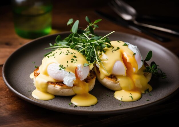 Un clásico huevo benedictino servido en un brunch