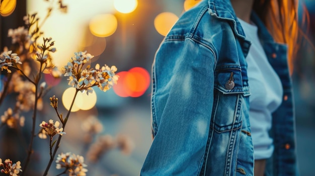 El clásico de la primavera da la bienvenida a la nueva temporada con una chaqueta de denim azul brillante una camisa blanca y luz