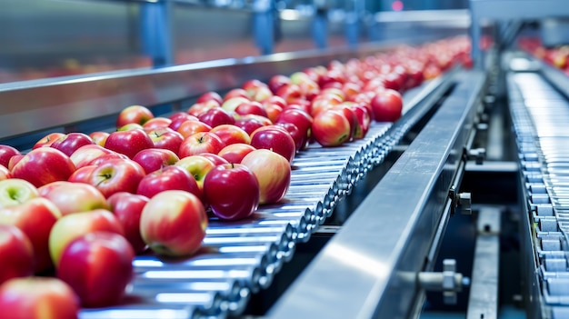 La clasificación de manzanas frescas en la cinta transportadora