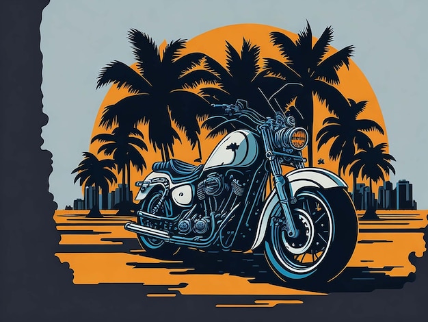 clássico motociclista fundo pôr do sol design de camiseta ilustração vetorial