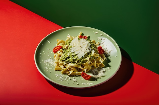 Clássico prato italiano macarrão Trofie al Pesto ilustração minimalista AI Generative