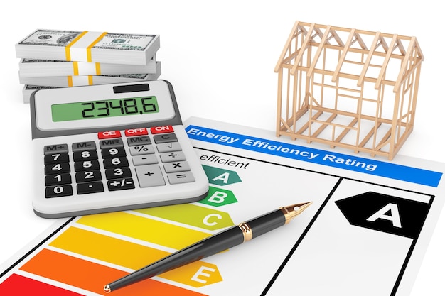 Classificação de eficiência energética com estrutura de casa em um fundo branco