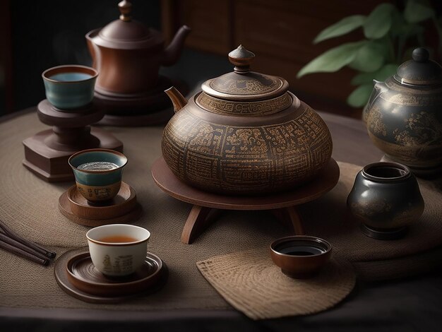 Classit tradicional vintage ceremonia retro chino asia te tetera taza mesa ritual mesa de madera