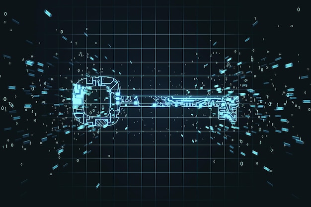 Clave de circuito digital brillante con código binario