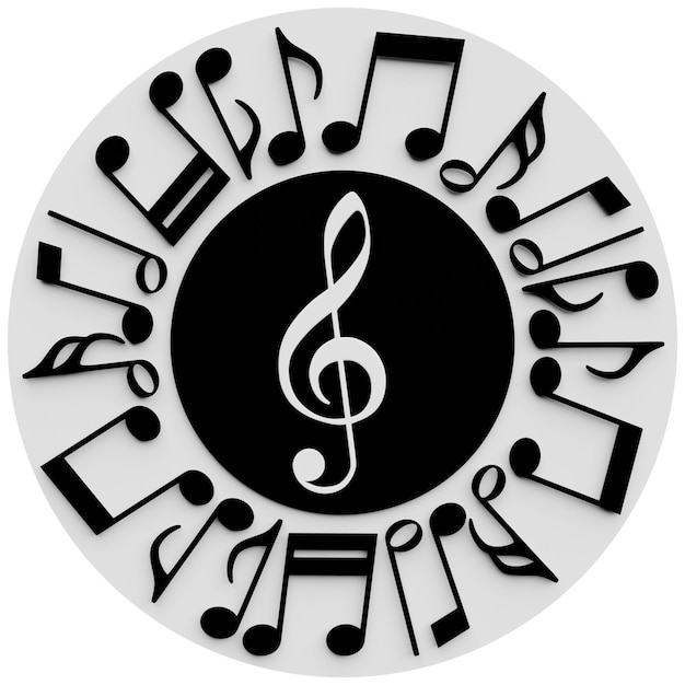 Clave de sol realista e notas musicais em um fundo branco 3d elementos de decoração de símbolo musical dourado para design