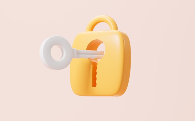 Clave de dibujos animados y escudo de encriptación renderización 3D dibujo digital