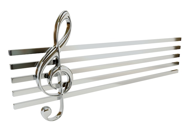 Foto clave de sol de acero y el bastón, aislado en un fondo blanco. símbolo musical.