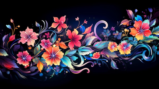 Clave de trípole flores coloridas ornamento horizontal aislado