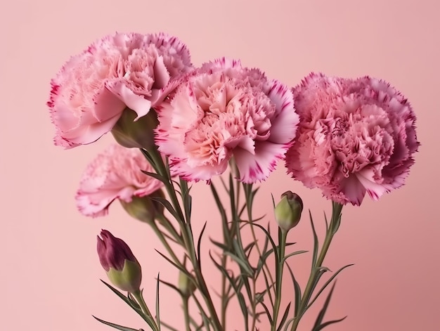 Claveles rosas sobre un fondo rosa