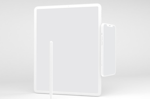 Clay Phone 12 e Tablet Front Side isolado em fundo branco