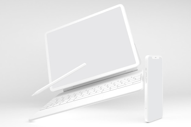 Clay Phone 12 y Tablet lado derecho aislado en fondo blanco