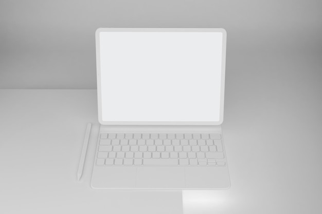 Clay tablet e magic keyboard vista frontal em fundo branco