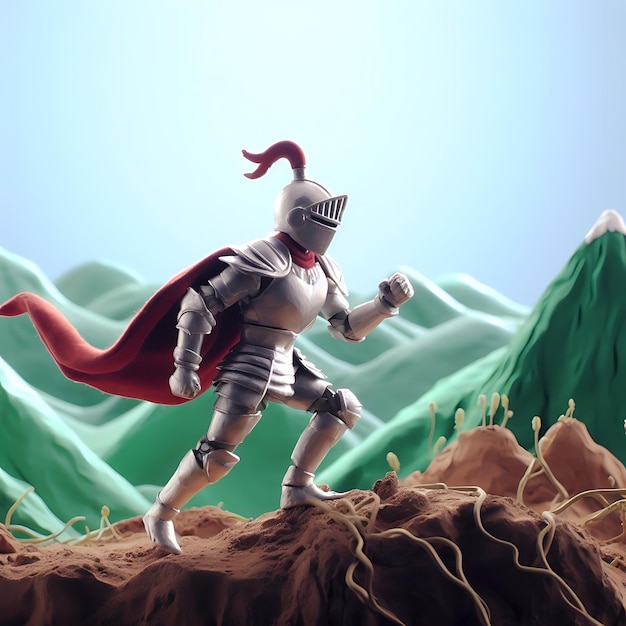 Claymation Quest A aventura na montanha do Shining Silver Knight