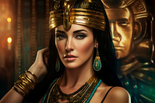 Una Cleopatra de aspecto seductor pasando la mano por el pelo