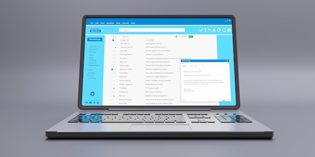 Client-Mail-Liste auf dem Computer-Laptop-Bildschirm Kommunikation per E-Mail-Nachricht