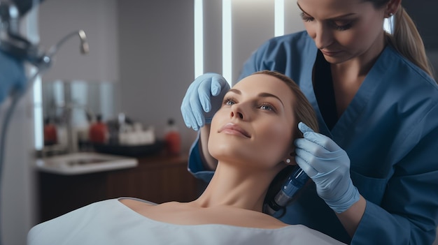 Foto una cliente femenina para procedimientos de rejuvenecimiento ai generado