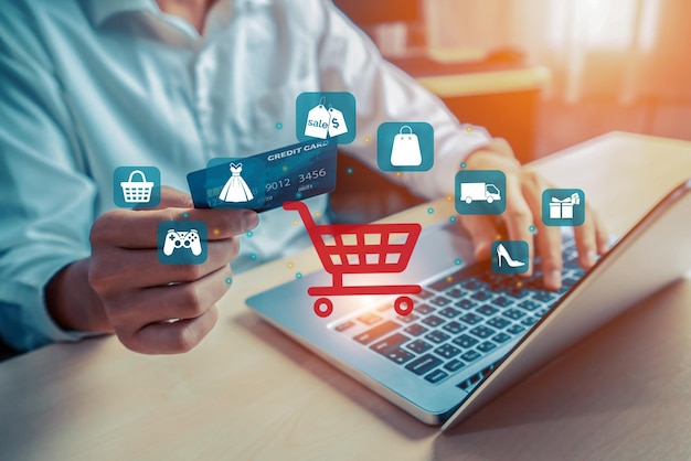 Cliente inteligente abrir tienda en línea usar tarjeta de crédito para compras en línea cybercash