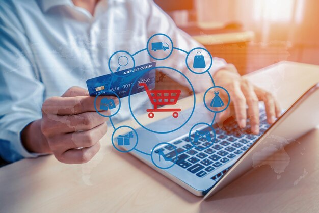 Cliente inteligente abrir tienda en línea usar tarjeta de crédito para compras en línea cybercash