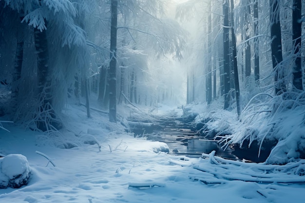 Clima invernal en el bosque Atmósfera invernal Fondo de pantalla Generado por AI