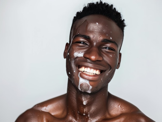 Clínica de belleza cuidado de la piel guapo modelo masculino negro posando carawass