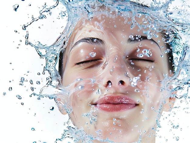 Clínica de belleza mujer cara salpicado con agua