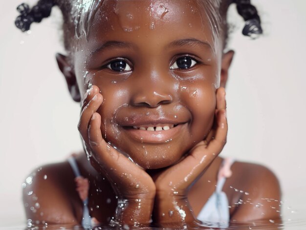 Clínica de beleza cuidado da pele menina africana bonita posando lavagem facial