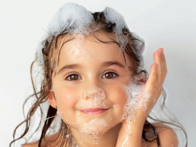 Clínica de beleza cuidado da pele menina branca bonita posando lavagem facial