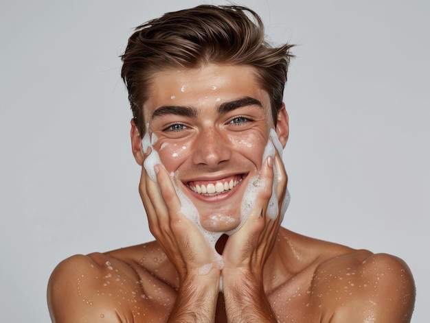 Clínica de beleza cuidado da pele modelo masculino bonito posando