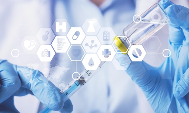 Clínica de cuidados com garrafas de biotecnologia de biologia de fundo