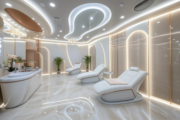 Foto clínica de dermatologia de luxo com pessoal especializado que oferece tratamentos de beleza e relaxamento vip