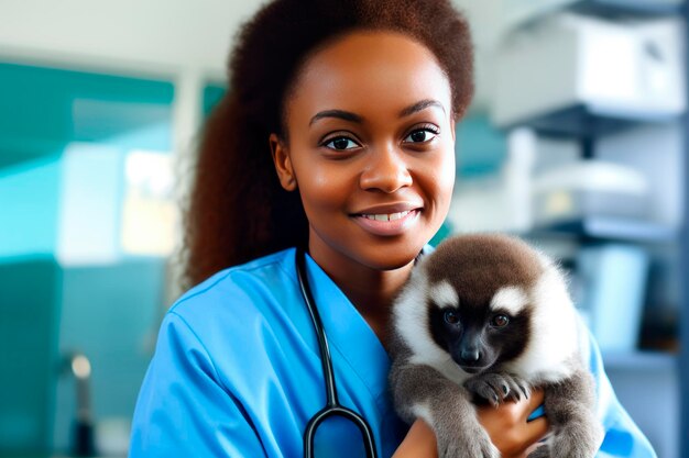 Clínica veterinaria Macaque en una cita con un veterinario Gabinete el médico