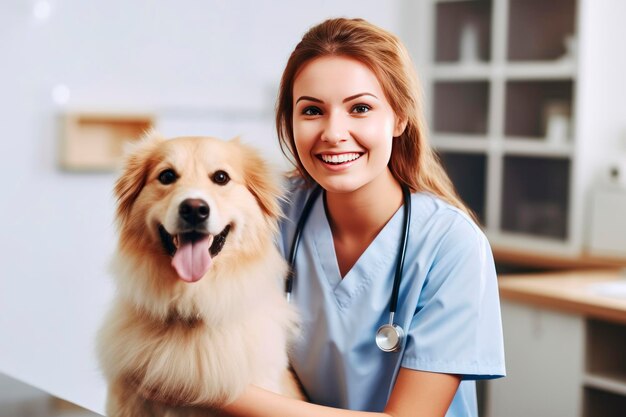 Clínica veterinária Um cão em uma consulta com um gabinete veterinário