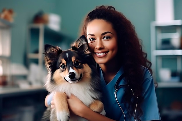 Clínica veterinária Um cão em uma consulta com um veterinário Gabinete Africano de pele escura