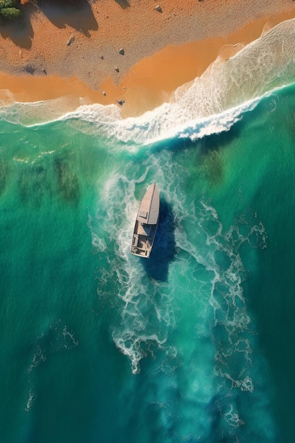 un clip animado de una playa con un barco