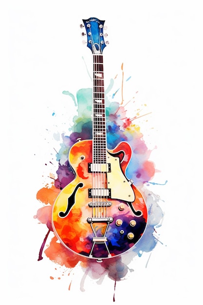 El clip art de la guitarra, la acuarela de la guitarra