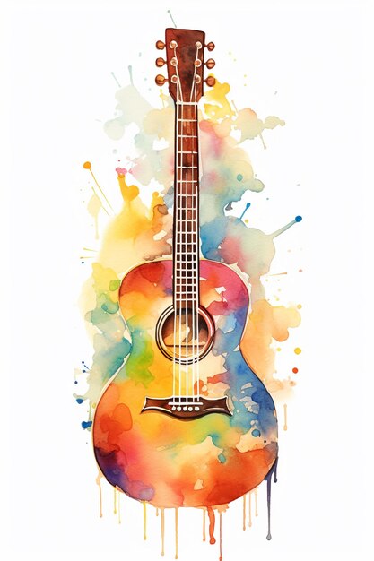 Foto el clip art de la guitarra, la acuarela de la guitarra